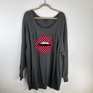 Torrid Crewneck Sweater Womens Plus 5X Lips Mouth Sweater Gray Red Casual